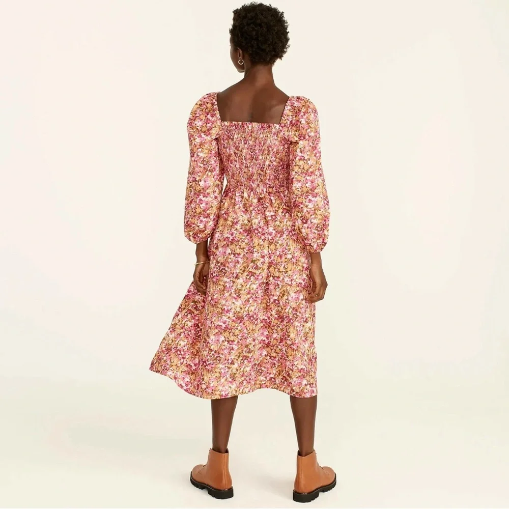 J.Crew 2X Smocked puff-sleeve midi dress faded floral cottage core preppy fem - Picture 3 of 17